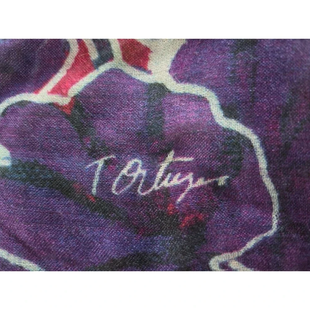 OAK KUNA Peru Baby Alpaca Silk Shawl Artist Signed Floral Wrap Wearable Art NWOT